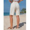 image:imageEXLURA Womens Striped Bermuda Shorts Casual Cotton Linen Shorts Elastic Drawstring Summer Beach Vacation Shorts PocketsBeige Stripe