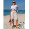 image:imageEXLURA Womens Striped Bermuda Shorts Casual Cotton Linen Shorts Elastic Drawstring Summer Beach Vacation Shorts PocketsBeige Stripe