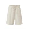 image:imageEXLURA Womens Striped Bermuda Shorts Casual Cotton Linen Shorts Elastic Drawstring Summer Beach Vacation Shorts PocketsBeige Stripe