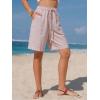 image:imageEXLURA Womens Striped Bermuda Shorts Casual Cotton Linen Shorts Elastic Drawstring Summer Beach Vacation Shorts PocketsRed Stripe