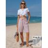 image:imageEXLURA Womens Striped Bermuda Shorts Casual Cotton Linen Shorts Elastic Drawstring Summer Beach Vacation Shorts PocketsRed Stripe