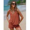 image:imageEXLURA Womens Summer 2 Piece Sets Sleeveless V Neck Knotted Tank Tops Shorts Matching Sets Vacation Cruise Beach Outfits 2026Caramel