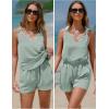 image:imageEXLURA Womens Summer 2 Piece Sets Sleeveless V Neck Knotted Tank Tops Shorts Matching Sets Vacation Cruise Beach Outfits 2026Grey Green