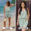 image:imageEXLURA Womens Summer 2 Piece Sets Sleeveless V Neck Knotted Tank Tops Shorts Matching Sets Vacation Cruise Beach Outfits 2026Grey Green