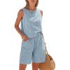 image:imageEXLURA Womens 100 Cotton 2 Piece Striped Outfits Sleeveless Tank Tops and Matching Bermuda Shorts 2026 Casual Beach VacationGrey Blue