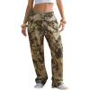 image:imageEXLURA Womens 100 Cotton Camo Pants High Waisted Straight Leg Baggy Denim Trousers Y2K Trendy Casual Forest Camo Cargo JeansGreen Camo