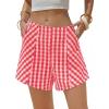 image:imageEXLURA Womens Cotton Boxer Shorts Faux Linen Gingham Shorts Summer High Waist Plaid Y2K Beach Bottoms Vacation Outfits 2026Red White Plaid