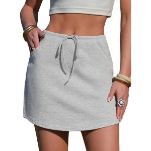 image:imageEXLURA Womens Cotton Skorts with Pockets High Waisted Casual Drawstring Skirts Builtin Shorts for Daily Lounge TravelDeep Grey
