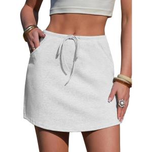 image:imageEXLURA Womens Cotton Skorts with Pockets High Waisted Casual Drawstring Skirts Builtin Shorts for Daily Lounge TravelLight Grey
