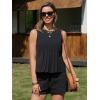 image:imageEXLURA Linen Sets for Women 2 Piece Sleeveless Pleated Babydoll Tops Casual Matching Short Set Summer Beach Vacation OutfitsBlack