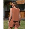 image:imageEXLURA Linen Sets for Women 2 Piece Sleeveless Pleated Babydoll Tops Casual Matching Short Set Summer Beach Vacation OutfitsCaramel