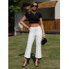 image:imageEXLURA Womens Stretchy Work Capri Pants Elastic Waist Business Casual Flare Cropped Trousers Cotton Yoga Leggings PocketsBeige White