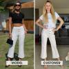 image:imageEXLURA Womens Stretchy Work Capri Pants Elastic Waist Business Casual Flare Cropped Trousers Cotton Yoga Leggings PocketsBeige White
