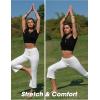 image:imageEXLURA Womens Stretchy Work Capri Pants Elastic Waist Business Casual Flare Cropped Trousers Cotton Yoga Leggings PocketsBeige White