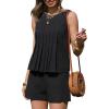 image:imageEXLURA Linen Sets for Women 2 Piece Sleeveless Pleated Babydoll Tops Casual Matching Short Set Summer Beach Vacation OutfitsBlack