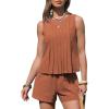 image:imageEXLURA Linen Sets for Women 2 Piece Sleeveless Pleated Babydoll Tops Casual Matching Short Set Summer Beach Vacation OutfitsCaramel