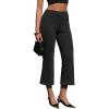 image:imageEXLURA Womens Stretchy Work Capri Pants Elastic Waist Business Casual Flare Cropped Trousers Cotton Yoga Leggings PocketsBlack