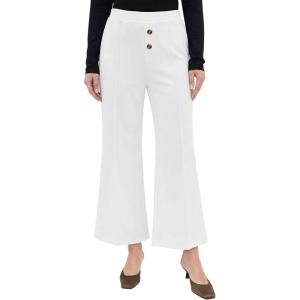 image:imageEXLURA Womens Stretchy Work Capri Pants Elastic Waist Business Casual Flare Cropped Trousers Cotton Yoga Leggings PocketsBeige White