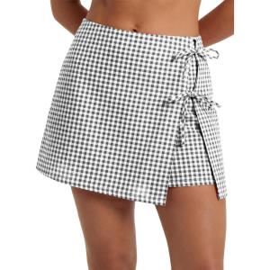 image:imageEXLURA Womens High Waisted Gingham Skort ALine Wrap Mini Skirt with Shorts Side Tie Cotton Plaid Skorts Summer Outfits 2026Black