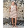 image:imageEXLURA Women Summer 100 Cotton Faux Linen Dresses Sleeveless Striped ALine Mini Sundress Beach Vacation Dress with PocketsBrown Stripe