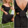 image:imageEXLURA Womens 2026 Summer Short Puff Sleeve Casual Short Mini Dresses Tie Back Square Neck ALine SundressBlack