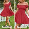image:imageEXLURA Womens 2026 Summer Short Puff Sleeve Casual Short Mini Dresses Tie Back Square Neck ALine SundressRed