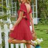 image:imageEXLURA Womens 2026 Summer Short Puff Sleeve Casual Short Mini Dresses Tie Back Square Neck ALine SundressRed
