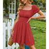 image:imageEXLURA Womens 2026 Summer Short Puff Sleeve Casual Short Mini Dresses Tie Back Square Neck ALine SundressRed