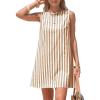 image:imageEXLURA Women Summer 100 Cotton Faux Linen Dresses Sleeveless Striped ALine Mini Sundress Beach Vacation Dress with PocketsBrown Stripe