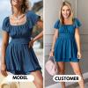 image:imageEXLURA Womens 2026 Summer Ruffle Short Sleeve Tie Back Romper Dress Square Neck A Line Cute Dressy Short JumpsuitsBlue