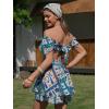 image:imageEXLURA Womens 2026 Summer Ruffle Short Sleeve Tie Back Romper Dress Square Neck A Line Cute Dressy Short JumpsuitsBlue Boho