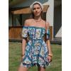 image:imageEXLURA Womens 2026 Summer Ruffle Short Sleeve Tie Back Romper Dress Square Neck A Line Cute Dressy Short JumpsuitsBlue Boho