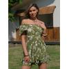 image:imageEXLURA Womens 2026 Summer Ruffle Short Sleeve Tie Back Romper Dress Square Neck A Line Cute Dressy Short JumpsuitsFloral Green