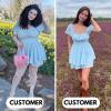 image:imageEXLURA Womens 2026 Summer Ruffle Short Sleeve Tie Back Romper Dress Square Neck A Line Cute Dressy Short JumpsuitsLight Blue