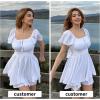 image:imageEXLURA Womens 2026 Summer Ruffle Short Sleeve Tie Back Romper Dress Square Neck A Line Cute Dressy Short JumpsuitsWhite