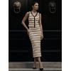 image:imageEXLURA Womens Cotton 2 Piece Skirt Set V Neck Faux Button Tank Tops Matching High Waist Midi Skirt Pockets Vacation OutfitsApricot Black