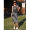 image:imageEXLURA Womens Cotton 2 Piece Skirt Set V Neck Faux Button Tank Tops Matching High Waist Midi Skirt Pockets Vacation OutfitsBlack White