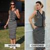image:imageEXLURA Womens Cotton 2 Piece Skirt Set V Neck Faux Button Tank Tops Matching High Waist Midi Skirt Pockets Vacation OutfitsBlack White