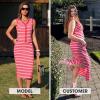 image:imageEXLURA Womens Cotton 2 Piece Skirt Set V Neck Faux Button Tank Tops Matching High Waist Midi Skirt Pockets Vacation OutfitsPink Red
