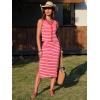 image:imageEXLURA Womens Cotton 2 Piece Skirt Set V Neck Faux Button Tank Tops Matching High Waist Midi Skirt Pockets Vacation OutfitsPink Red