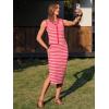 image:imageEXLURA Womens Cotton 2 Piece Skirt Set V Neck Faux Button Tank Tops Matching High Waist Midi Skirt Pockets Vacation OutfitsPink Red
