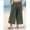 image:imageEXLURA Womens Cotton Linen Capri Pants Summer Wide Leg High Waist Casual Cropped Pant Palazzo with Pockets Beach Travel 2026Army Green