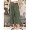 image:imageEXLURA Womens Cotton Linen Capri Pants Summer Wide Leg High Waist Casual Cropped Pant Palazzo with Pockets Beach Travel 2026Army Green