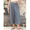image:imageEXLURA Womens Cotton Linen Capri Pants Summer Wide Leg High Waist Casual Cropped Pant Palazzo with Pockets Beach Travel 2026Grey