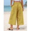 image:imageEXLURA Womens Cotton Linen Capri Pants Summer Wide Leg High Waist Casual Cropped Pant Palazzo with Pockets Beach Travel 2026Yellow