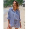 image:imageEXLURA Womens Cotton Summer 2 Piece Sets Long Sleeve Button Down Shirts Matching Short Sets Beach Vacation Cruise OutfitsBlue