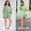 image:imageEXLURA Womens Cotton Summer 2 Piece Sets Long Sleeve Button Down Shirts Matching Short Sets Beach Vacation Cruise OutfitsDark Green