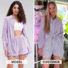 image:imageEXLURA Womens Cotton Summer 2 Piece Sets Long Sleeve Button Down Shirts Matching Short Sets Beach Vacation Cruise OutfitsDark Purple