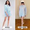 image:imageEXLURA Womens Cotton Summer 2 Piece Sets Long Sleeve Button Down Shirts Matching Short Sets Beach Vacation Cruise OutfitsLight Blue