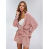 image:imageEXLURA Womens Cotton Summer 2 Piece Sets Long Sleeve Button Down Shirts Matching Short Sets Beach Vacation Cruise OutfitsOrange Purple
